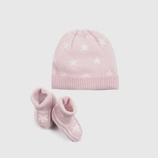 Quince Washable Cashmere Beanie & Bootie Set minimal pink 6-12m