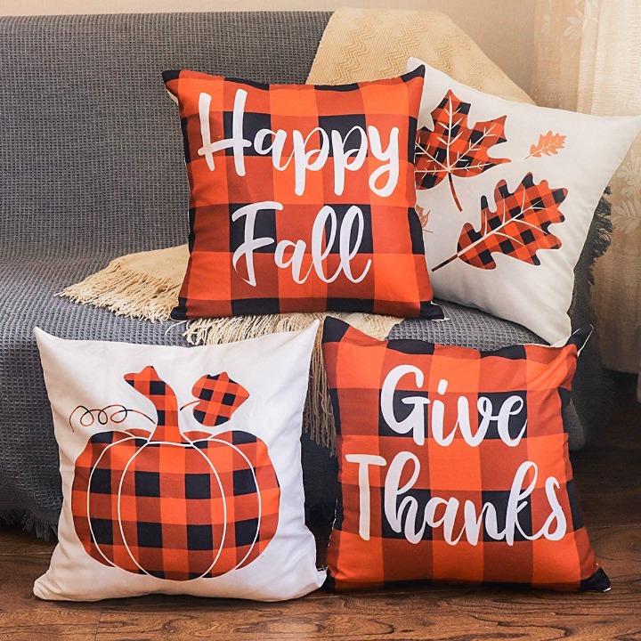 Set of 4 Fall Pillow Covers Decorations Cushion Throw Pillow Covers 18x18