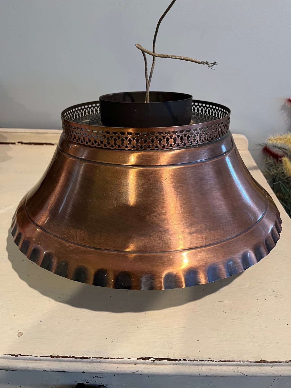 Vintage Copper Hanging Lamp Shade Underwriter Lab Moe Light Double Bulb As Is