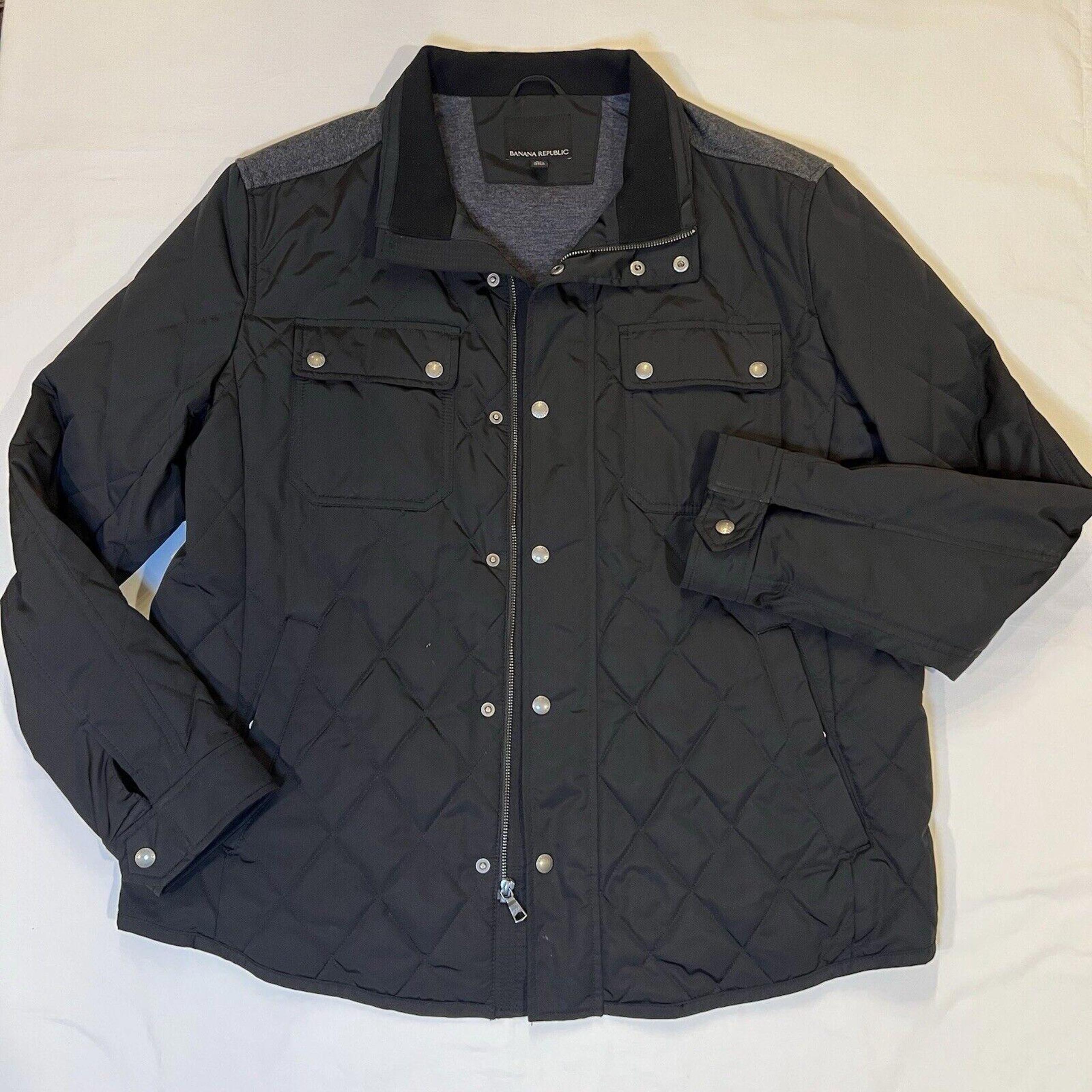BANANA REPUBLIC Diamond Quilted Full Zip Jacket Mens Size XL Black Pockets