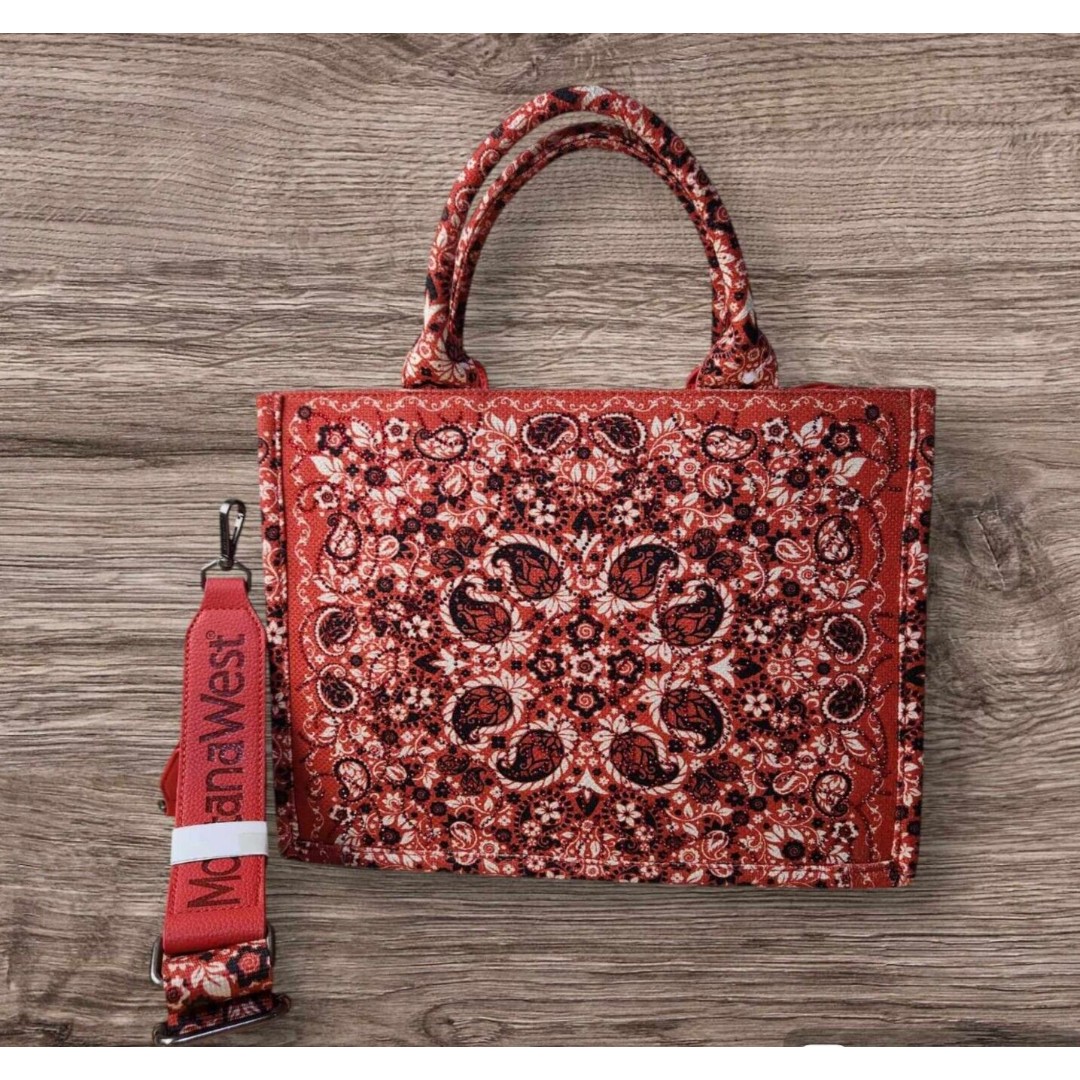 Montana West Western Red Paisley Bandana Crossbody Tote Bag Purse Sparkly NWOT