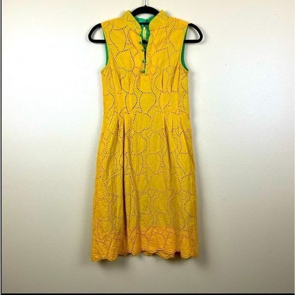 Jou Pretty Dress Yellow Sleeveless MIdi Eyelet Size S