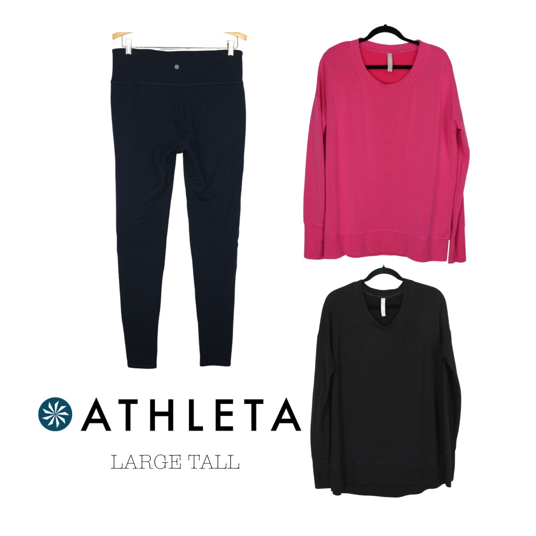 Large TALL Athleta 2 Coaster Luxe Sweatshirts + Navy High Rise Legging FREE SHIP