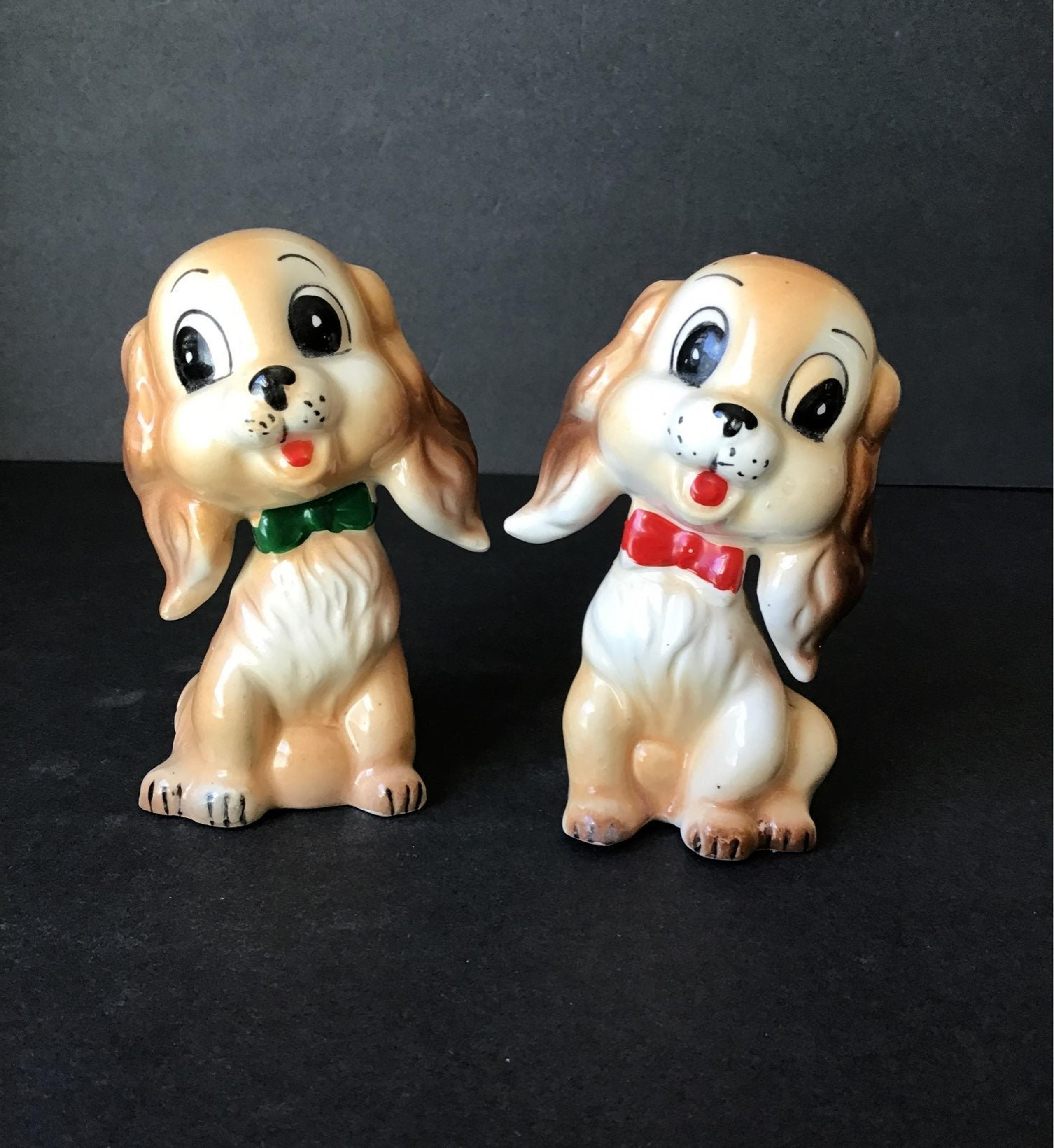 Vintage Commodore Japan Ceramic Spaniel Puppies Salt and Pepper Shakers