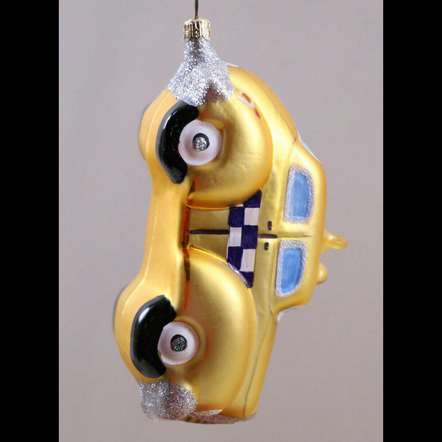 Christopher Radko Retired Yellow Taxi Cab Glass Christmas Ornament