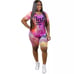 Pink lettering Plus Size 2 Piece Short Set Casual Tie Dye Print Shirt + Bodycon