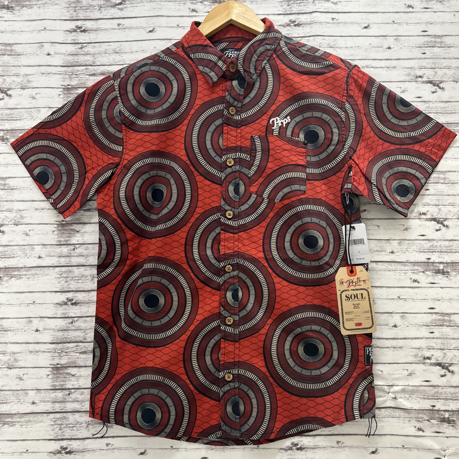 PRPS Bruised Never Broken Button Down Shirt Short Sleeve Men Small Geometric