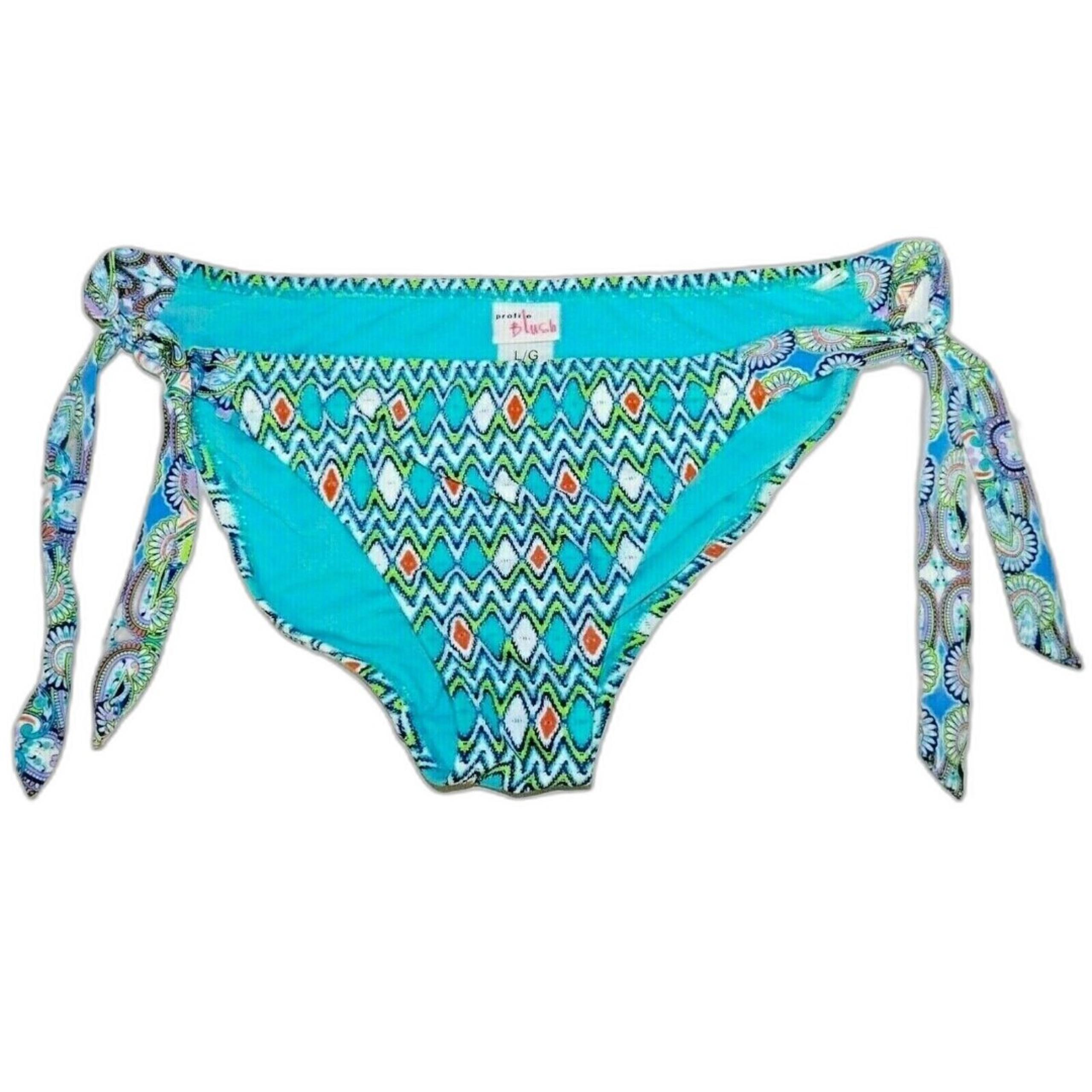 Profile Blush Gottex Side Tie Bikini Bottom L Blue Abstract Print Swim