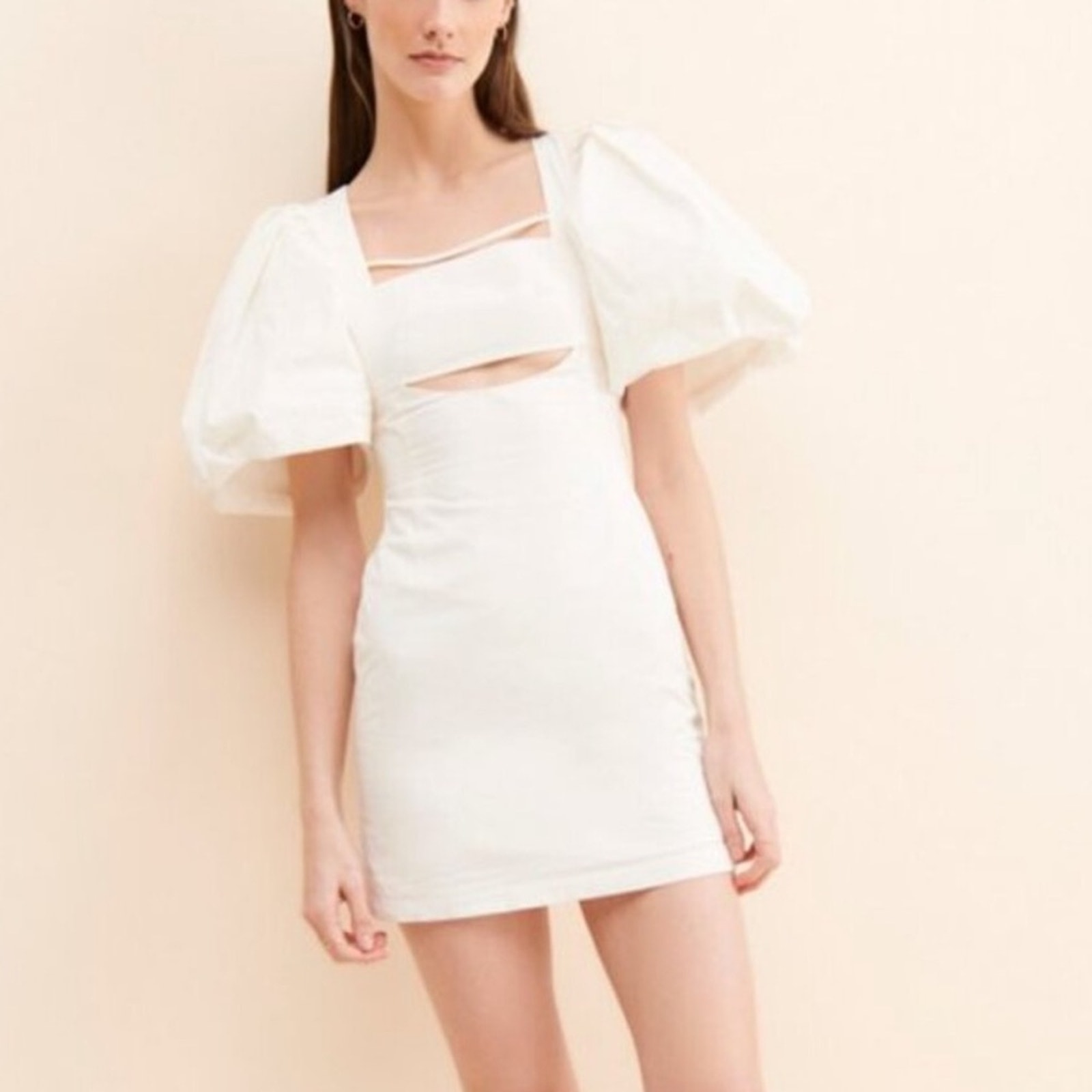4SI3NNA Revolve Women’s Ulma Puff Sleeve Square Neckline Cotton White Mini Dress