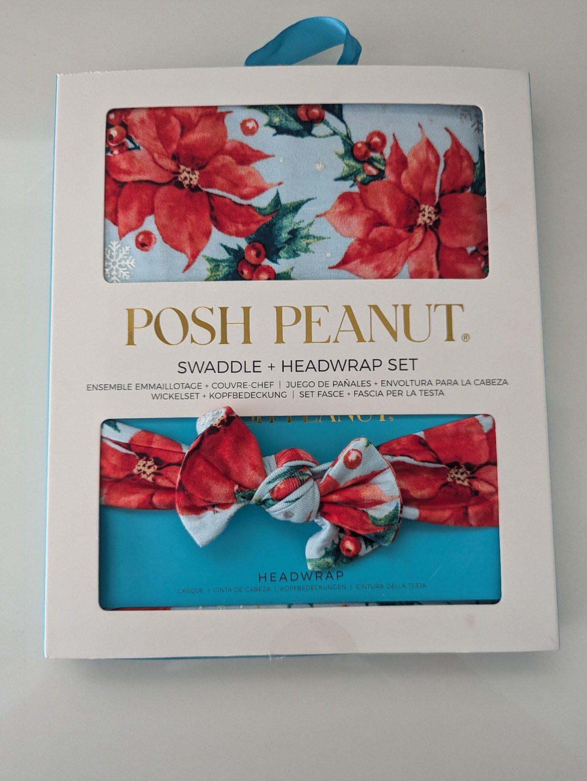 New nib posh peanut water lily holiday swaddle blanket headband gift set