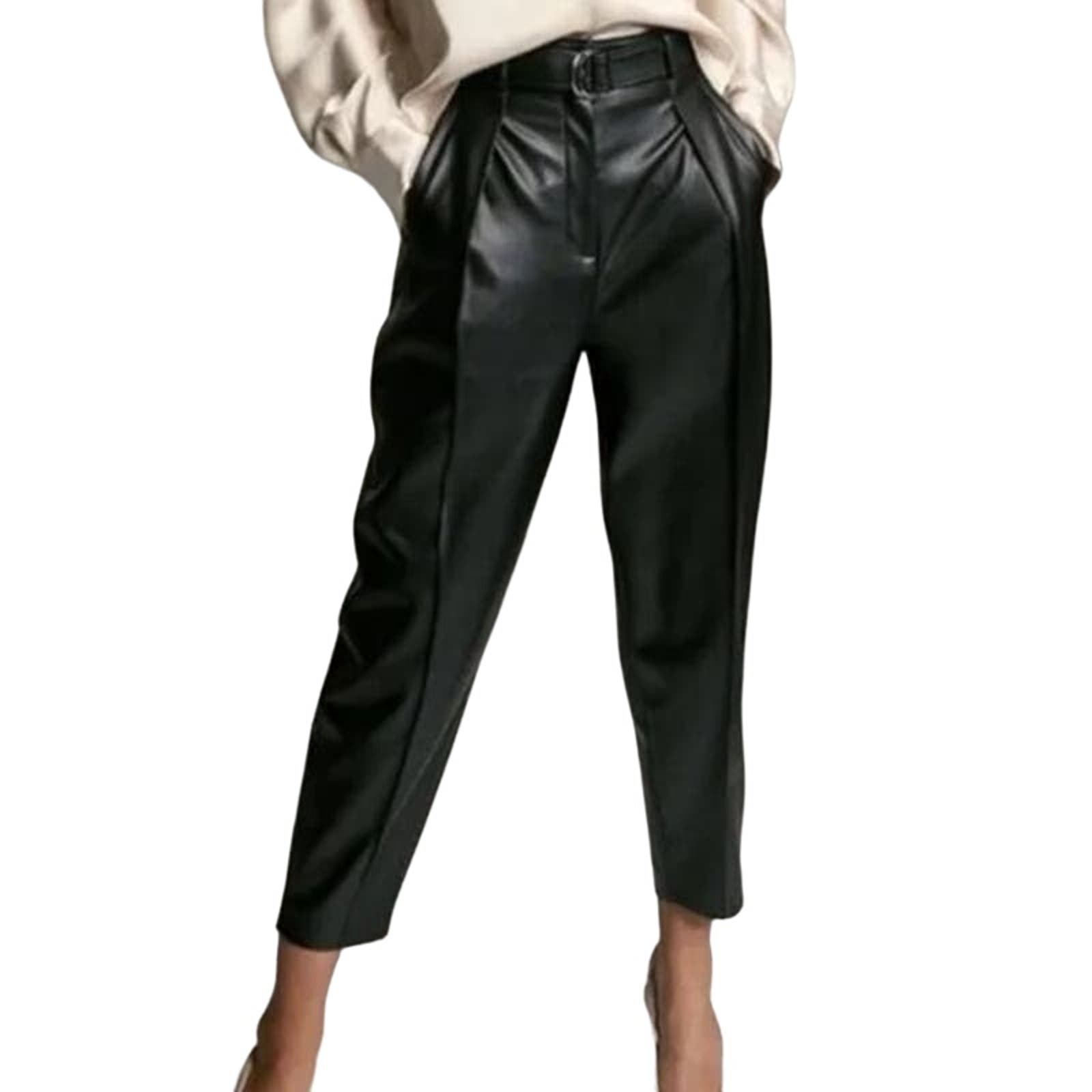 Aritzia Babaton Faux Leather Mayne Black Belted Pants
