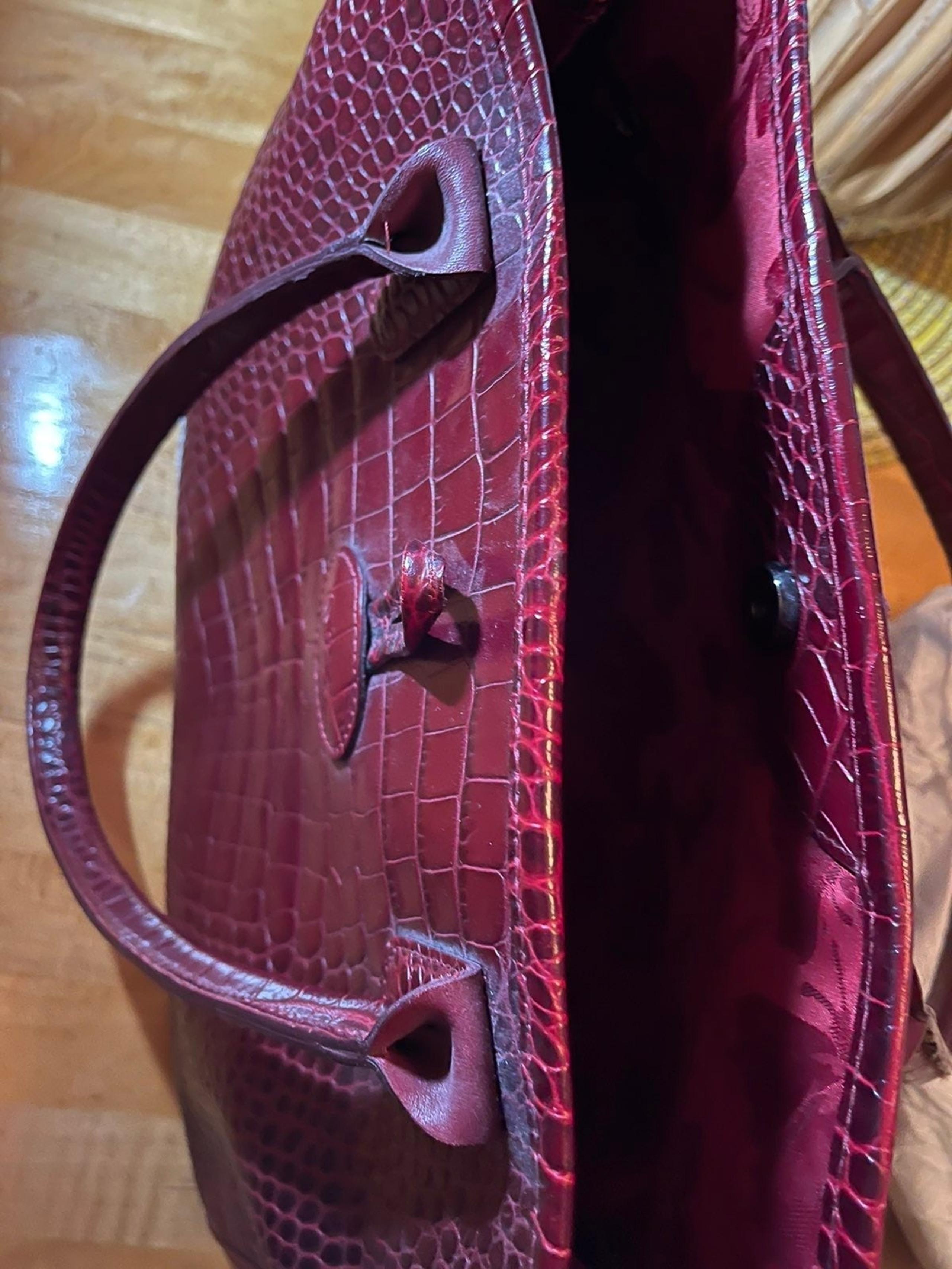 Longchamp Roseau Bordeaux Croc Tote