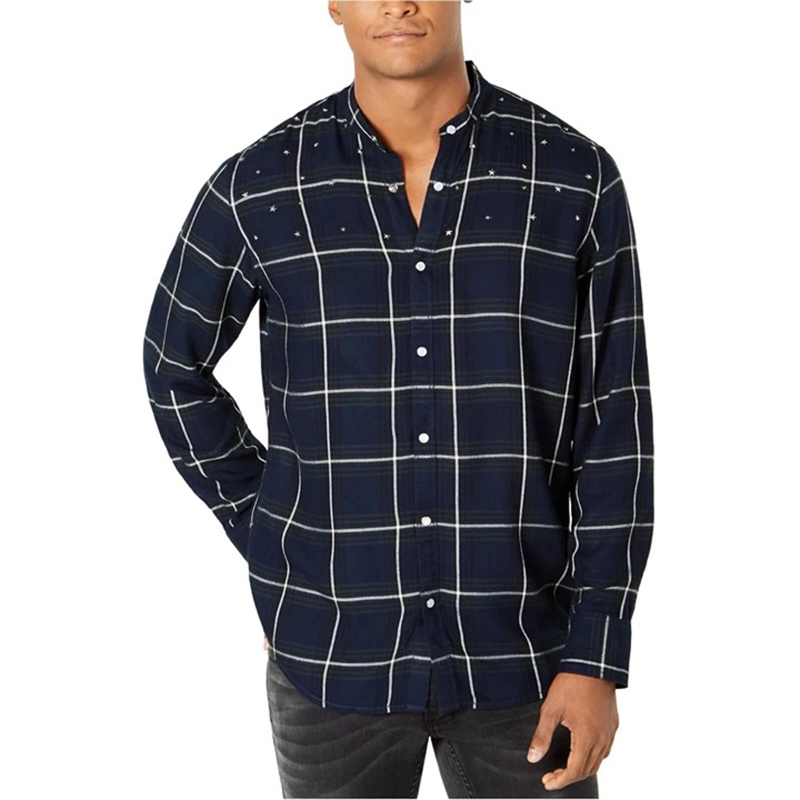 INC International Concepts Star Studded Button Up Shirt Mens XL Blue Green Plaid