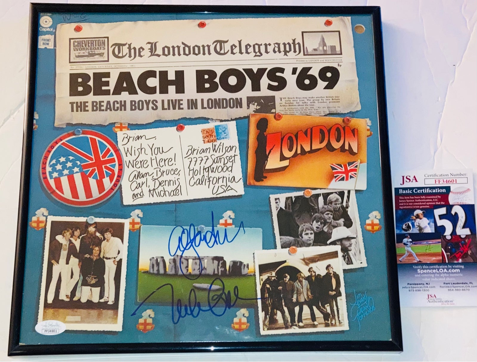 MIKE LOVE & AL JARDINE SIGNED FRAMED THE BEACH BOYS LIVE IN LONDON ALBUM JSA COA