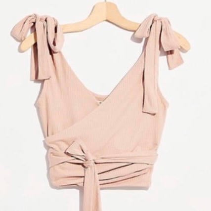 WE THE FREE pink ribbed wrap crop top