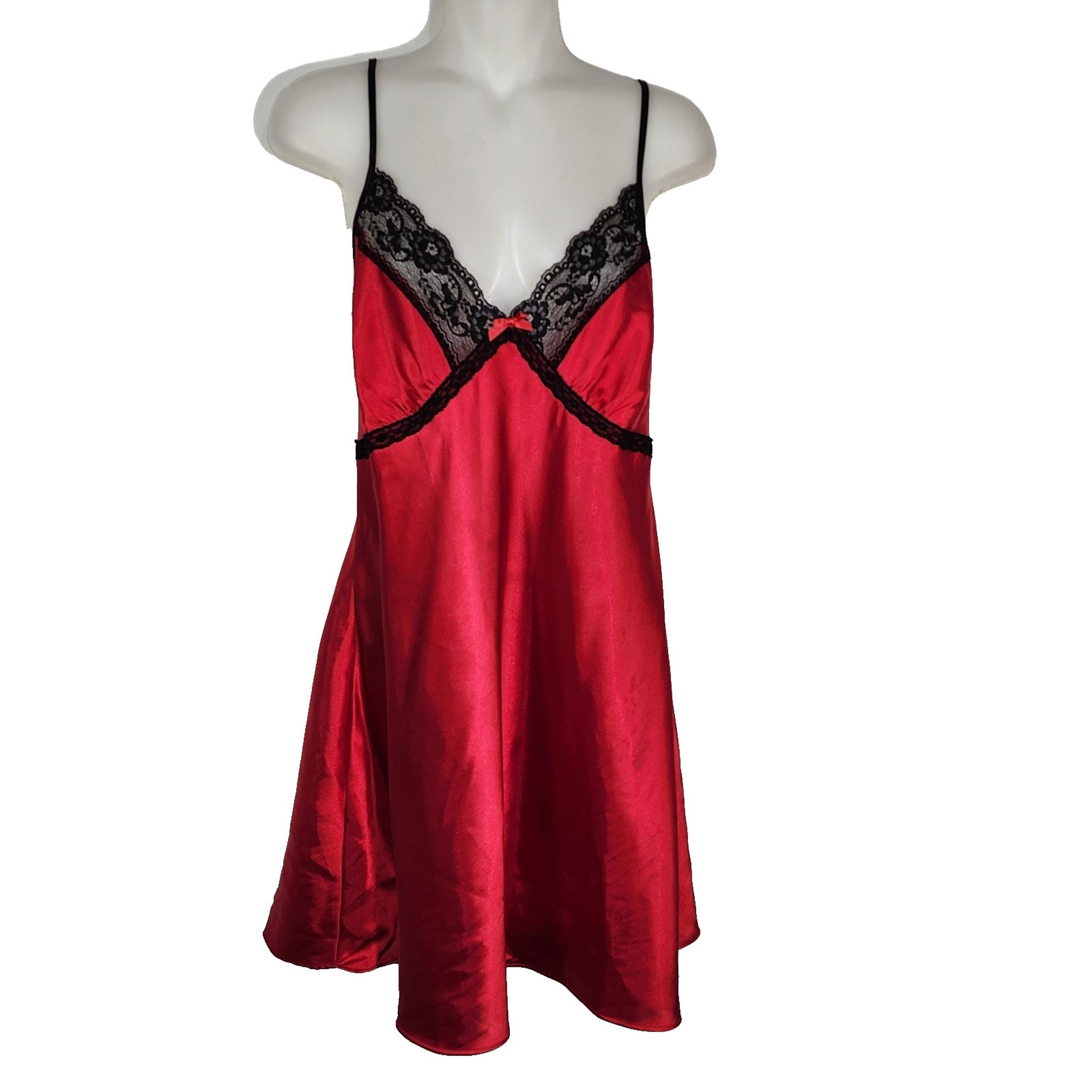 Apt. 9 Babydoll Slip Dress Nightgown Chemise Women Large Red Satin Lace Trim Y2K