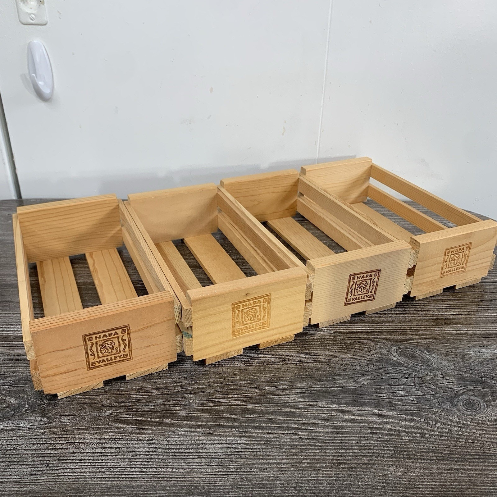 Vtg Napa Valley Box Wood CASSETTE Tape CRATE Lot Of 4