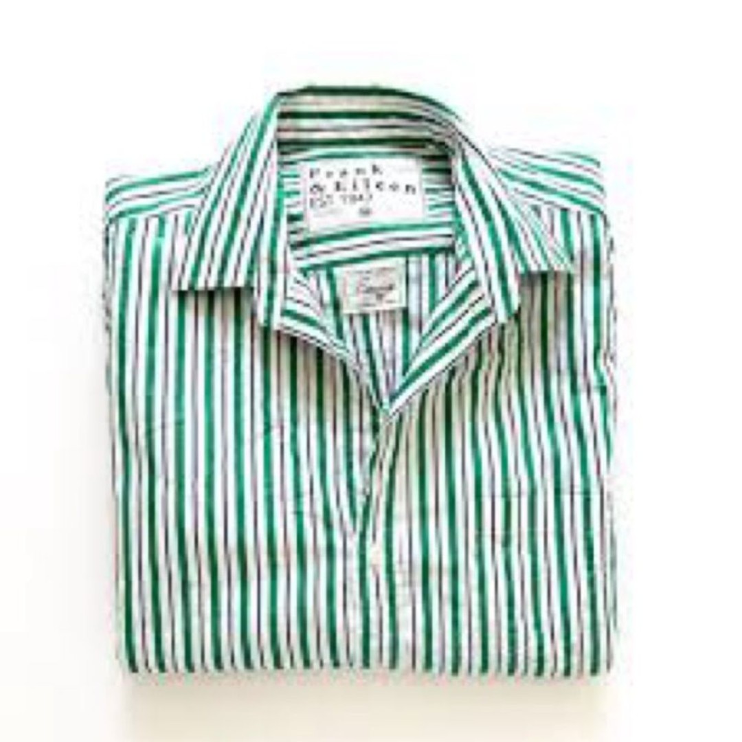 Frank & Eileen Barry Crinkle Green and White Striped Shirt