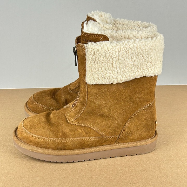 Koolaburra by UGG Lytta Short Suede Boots Kids 3 Tan Faux Fur Lined Front Zip
