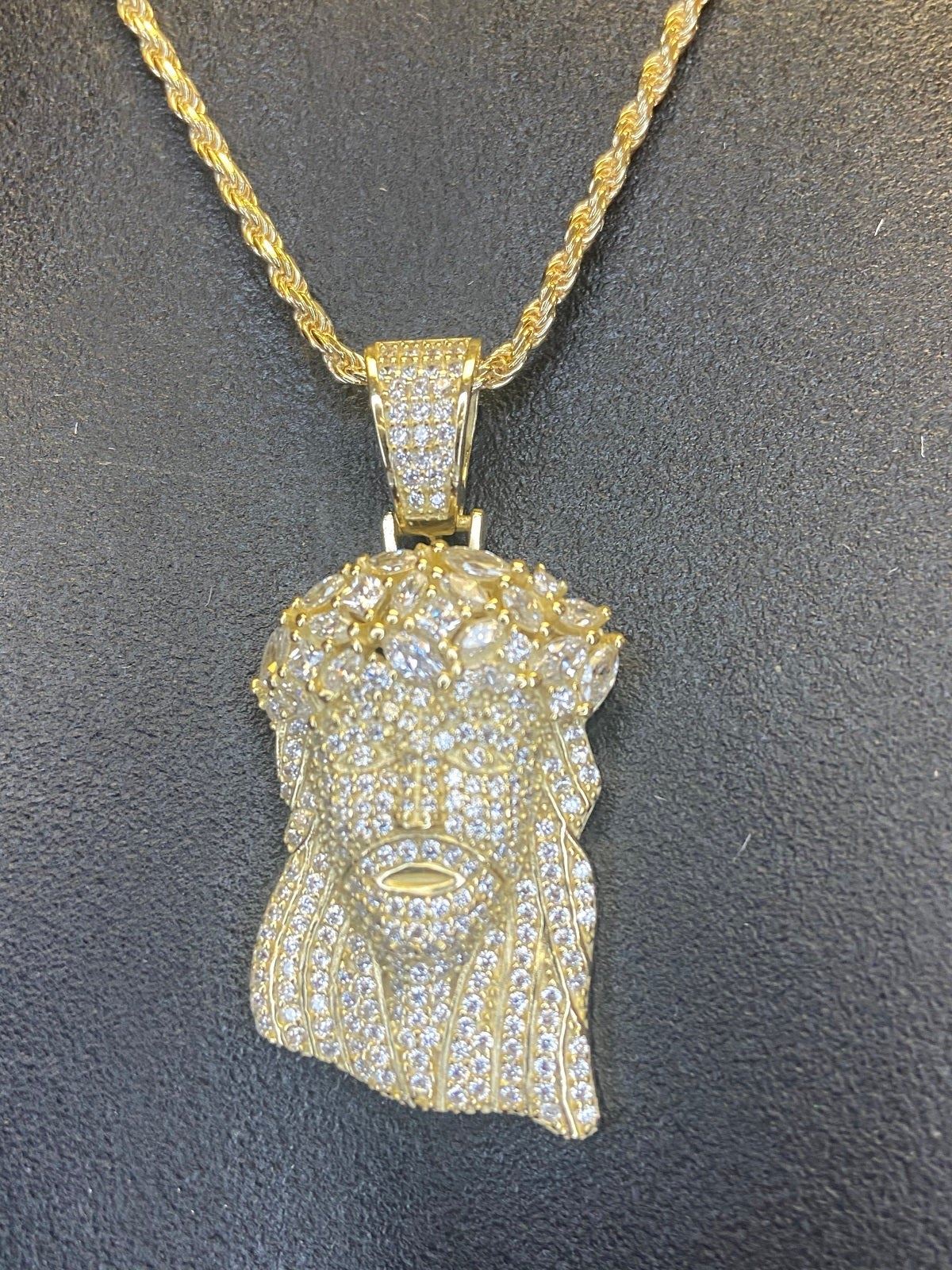 14K Gold Over Solid 925 Silver Jesus Icy