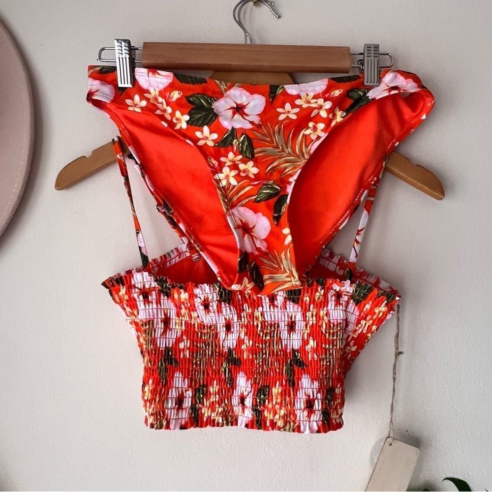 CABANA DEL SOL Orange Floral Bikini Swimsuit Women's SIZE LARGE NEW