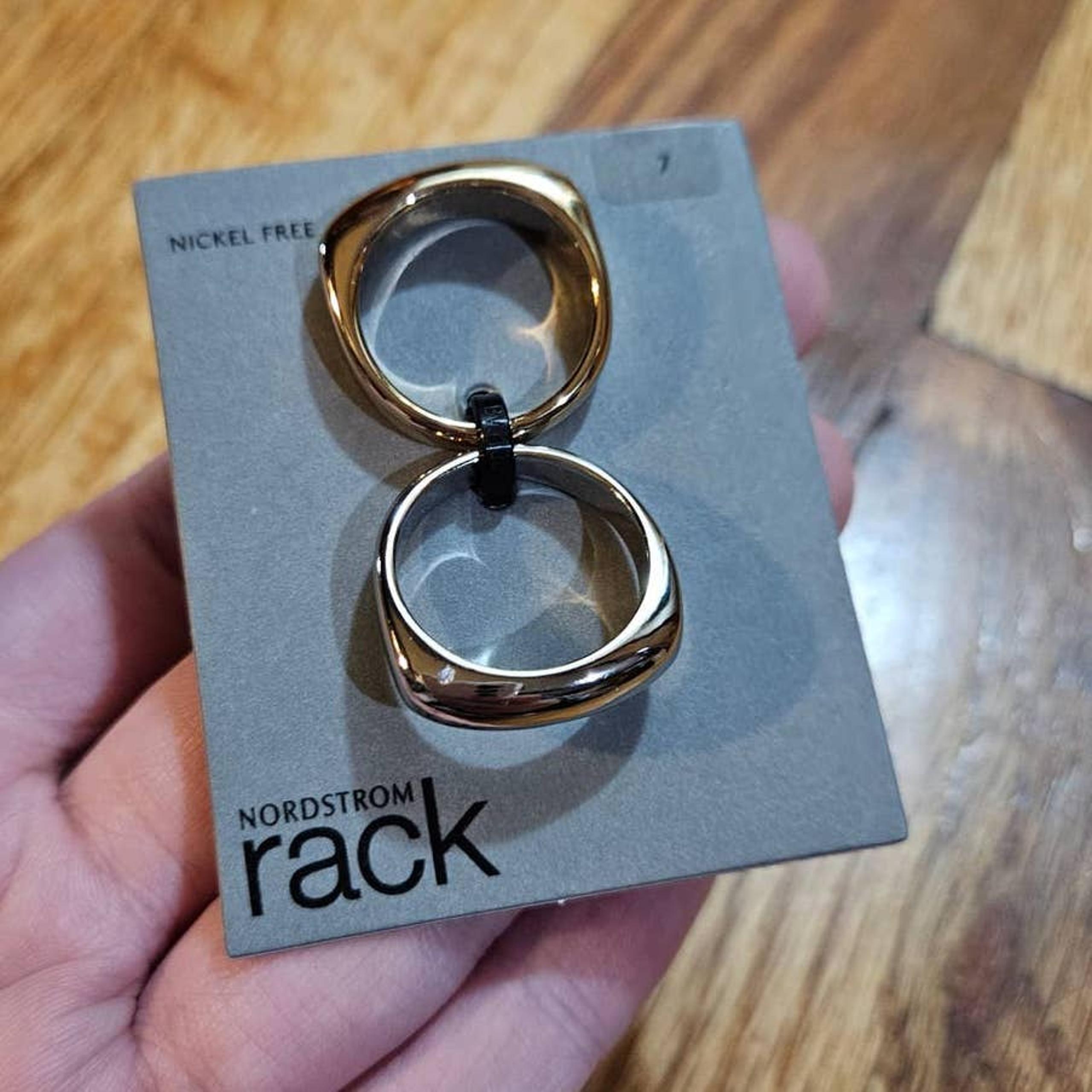 NWT! Nordstrom Rack Set of 2 Contemporary Minimalist Gold-Rhodium Rings Size 7