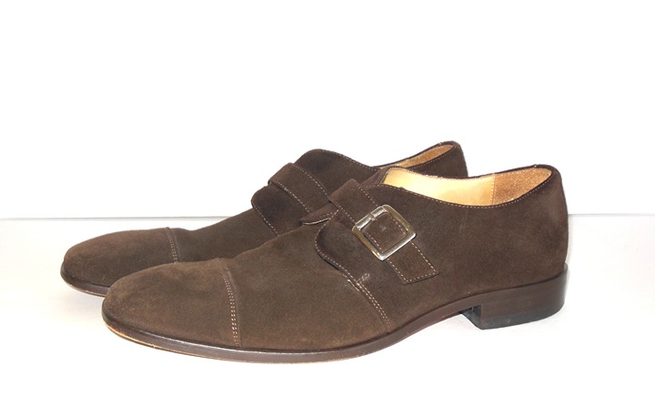 Paul Fredrick Monk Strap Shoes sz 9 M Suede Leather Brown Italy Dress or Casual