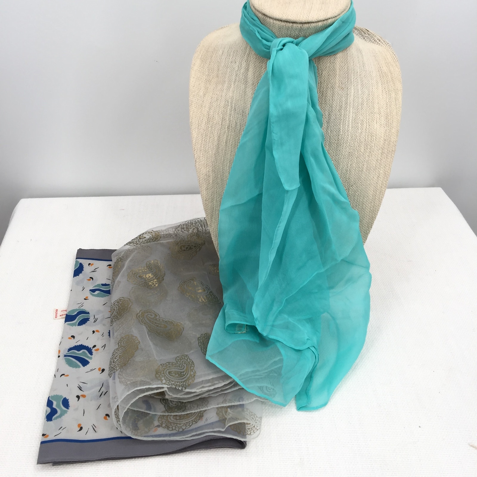 Chiffon Neck Wrap Scarf Fashion Scarves Vintage 1960s LOT of 3 Sheer Neckerchief