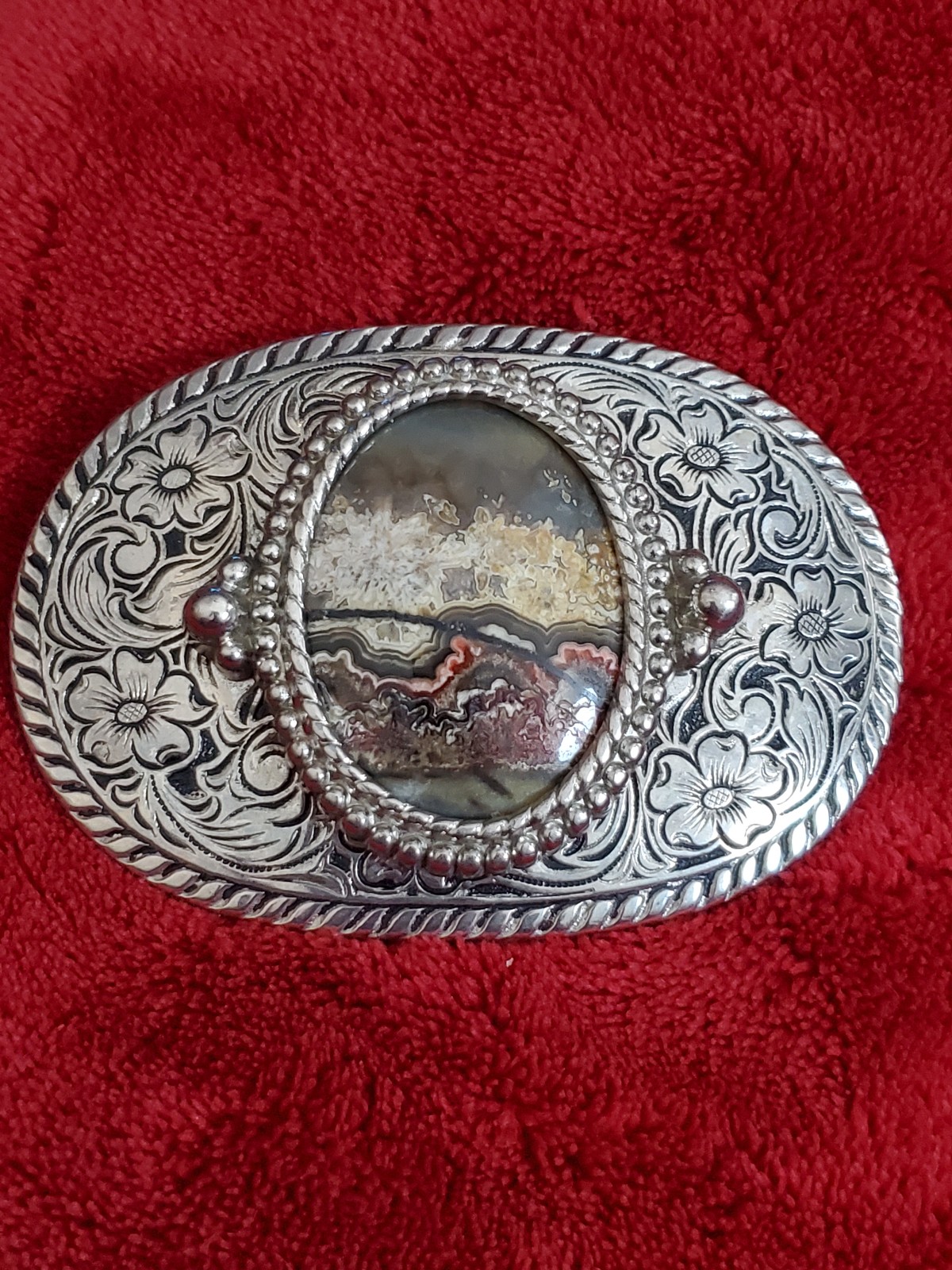 Vintage Western Style Silvertone Oval Metal Belt Buckle
