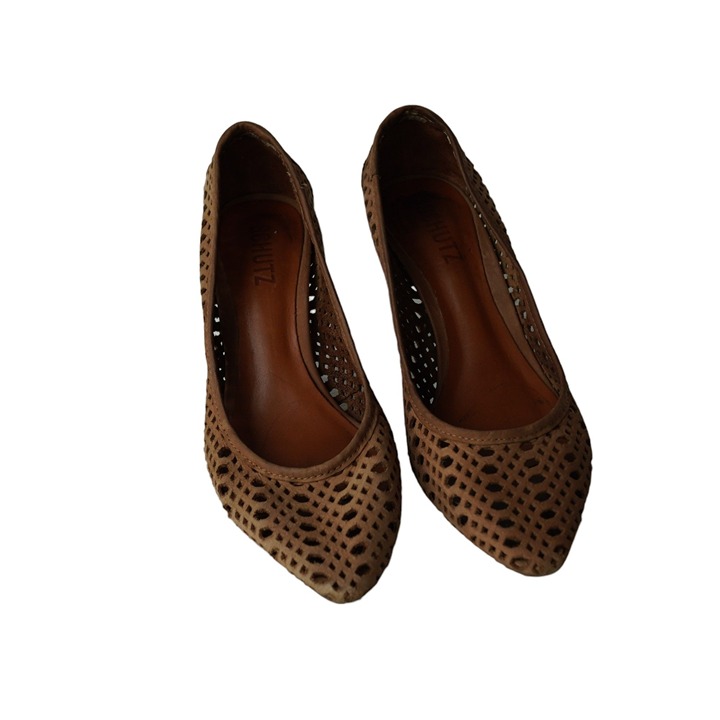 Schutz Scarpin Nobuck Biscuit Laser Cut Leather Heels Size 6
