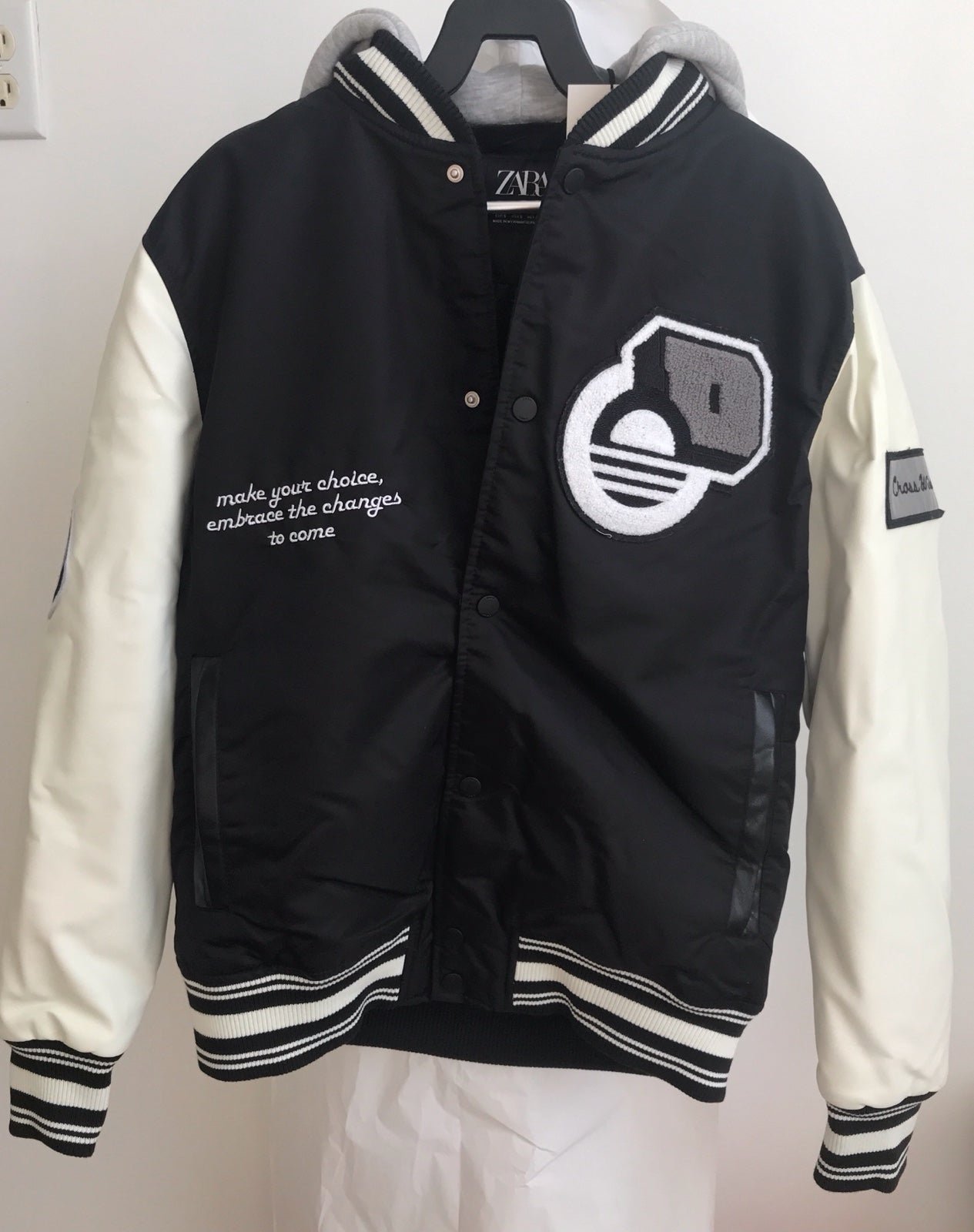Zara man varsity jacket with removable hood size Small
