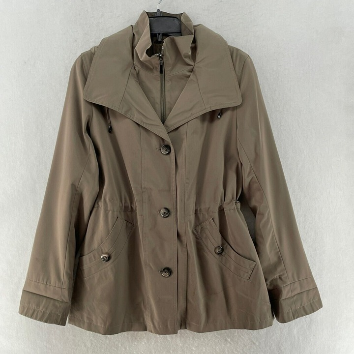 St. John's Bay Parka Jacket Women's S Brown Removable Hood Packable Wind Stopper