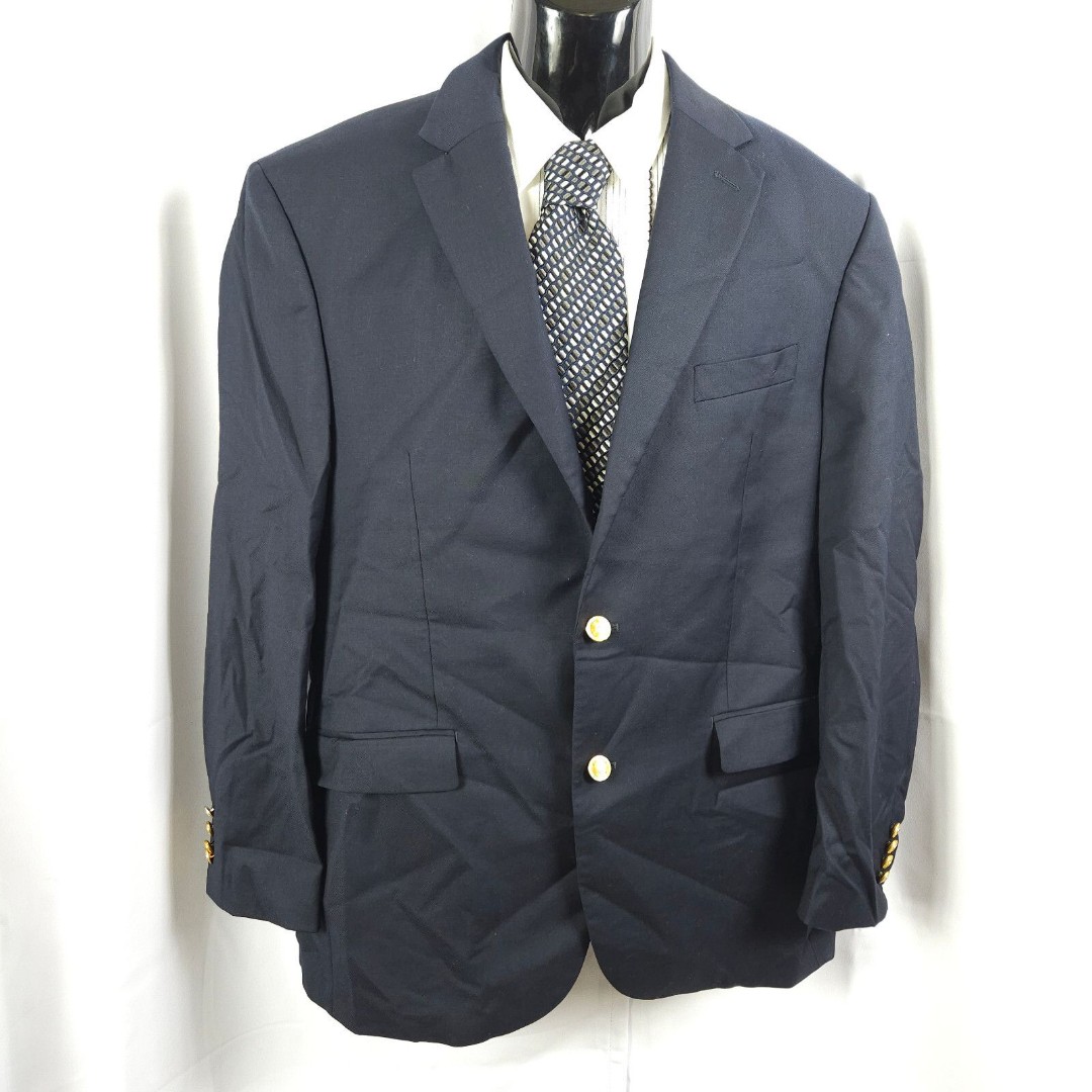 Lauren Ralph Lauren Mens 42R Navy Blue Gold Button Wool Sports Coat Blazer