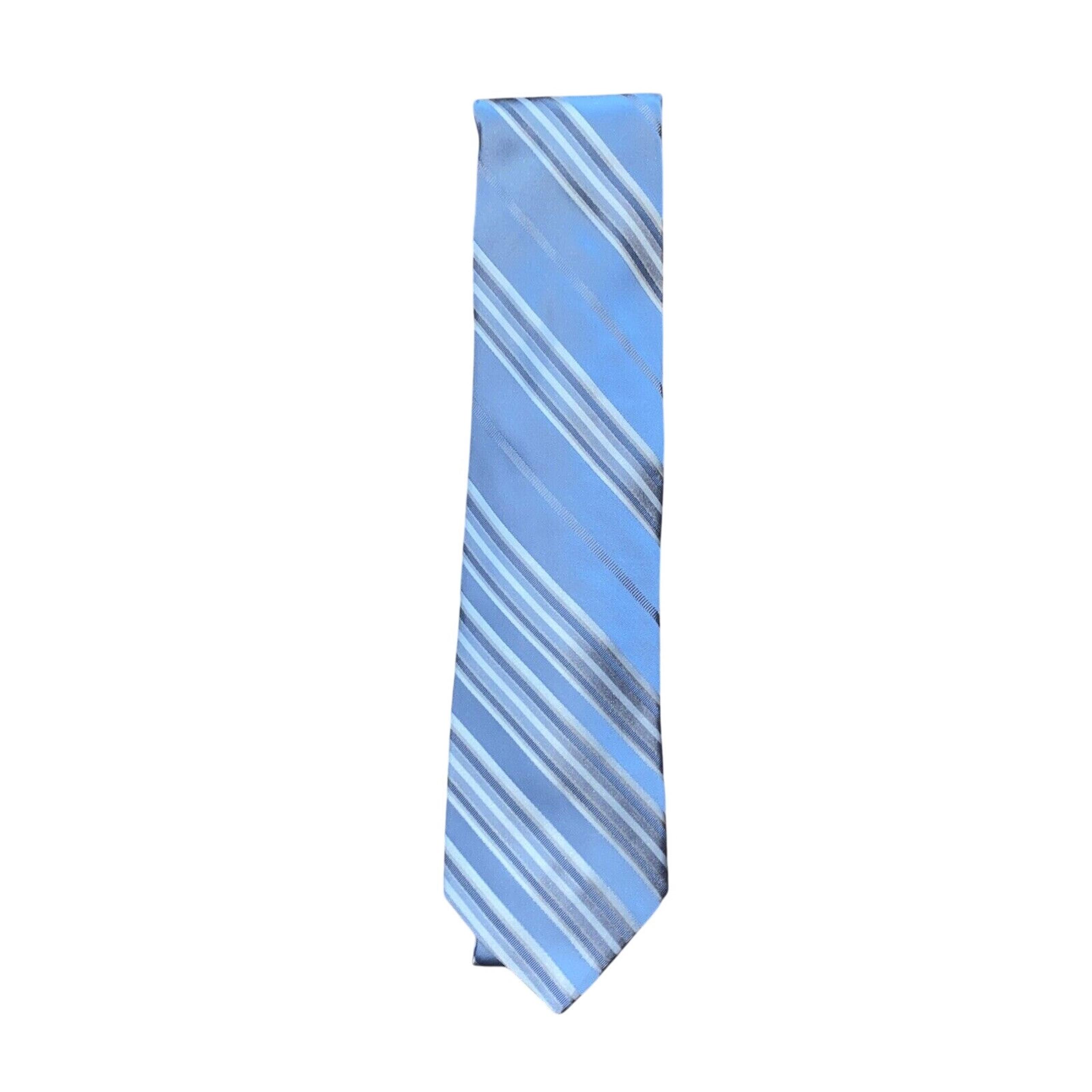 - Blue/White Striped Silk Men's Neck Tie - DKNY