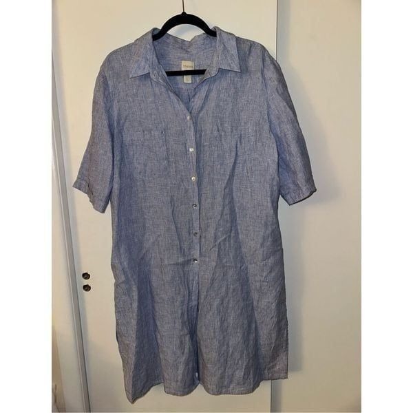 Chicos Women’s End on End Shirt Light Blue 100% Linen Size 3P (XL Petite) EUC