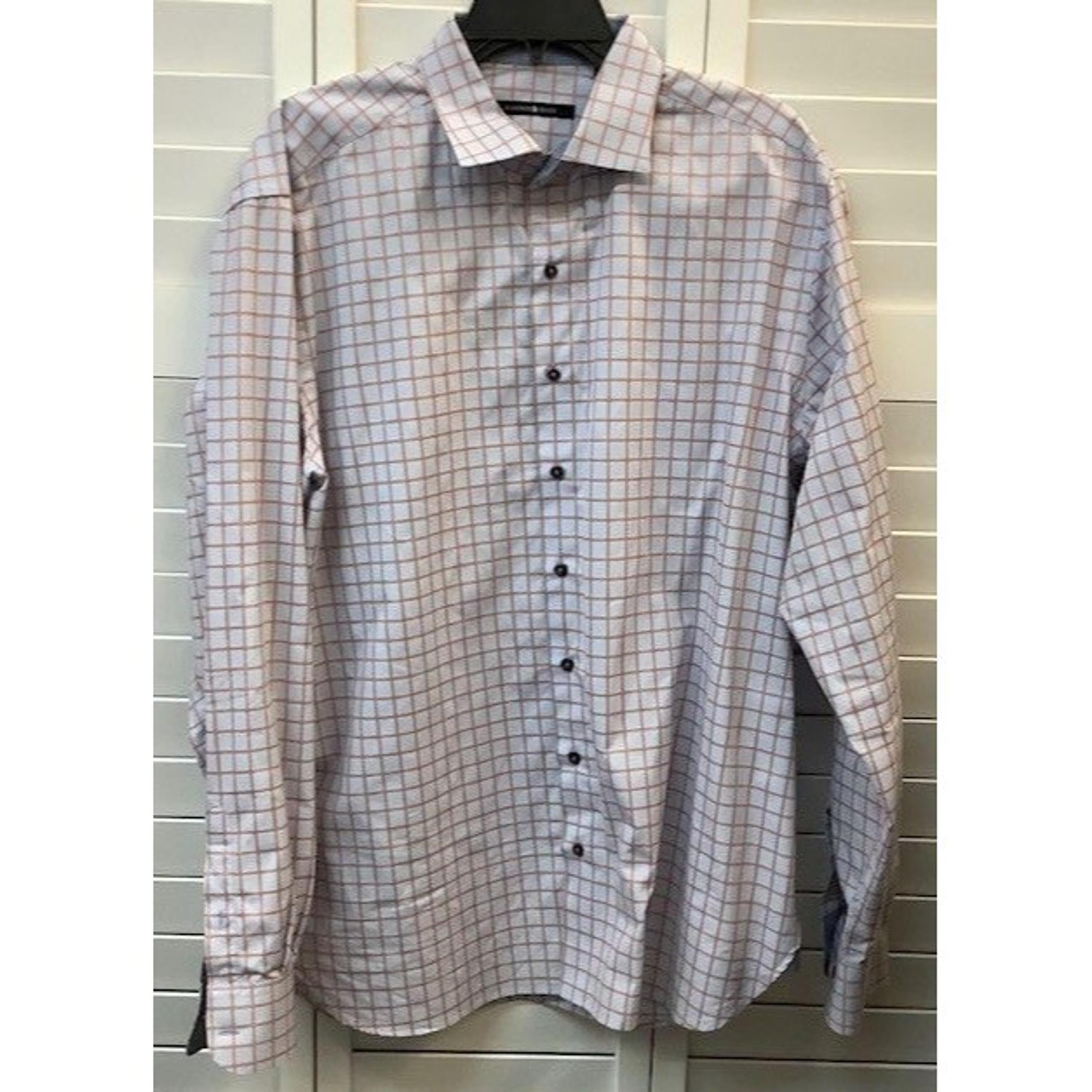 Hammer Made Mens Button-Up Dress Shirt 44/175 Checkered Pattern Orange & White L