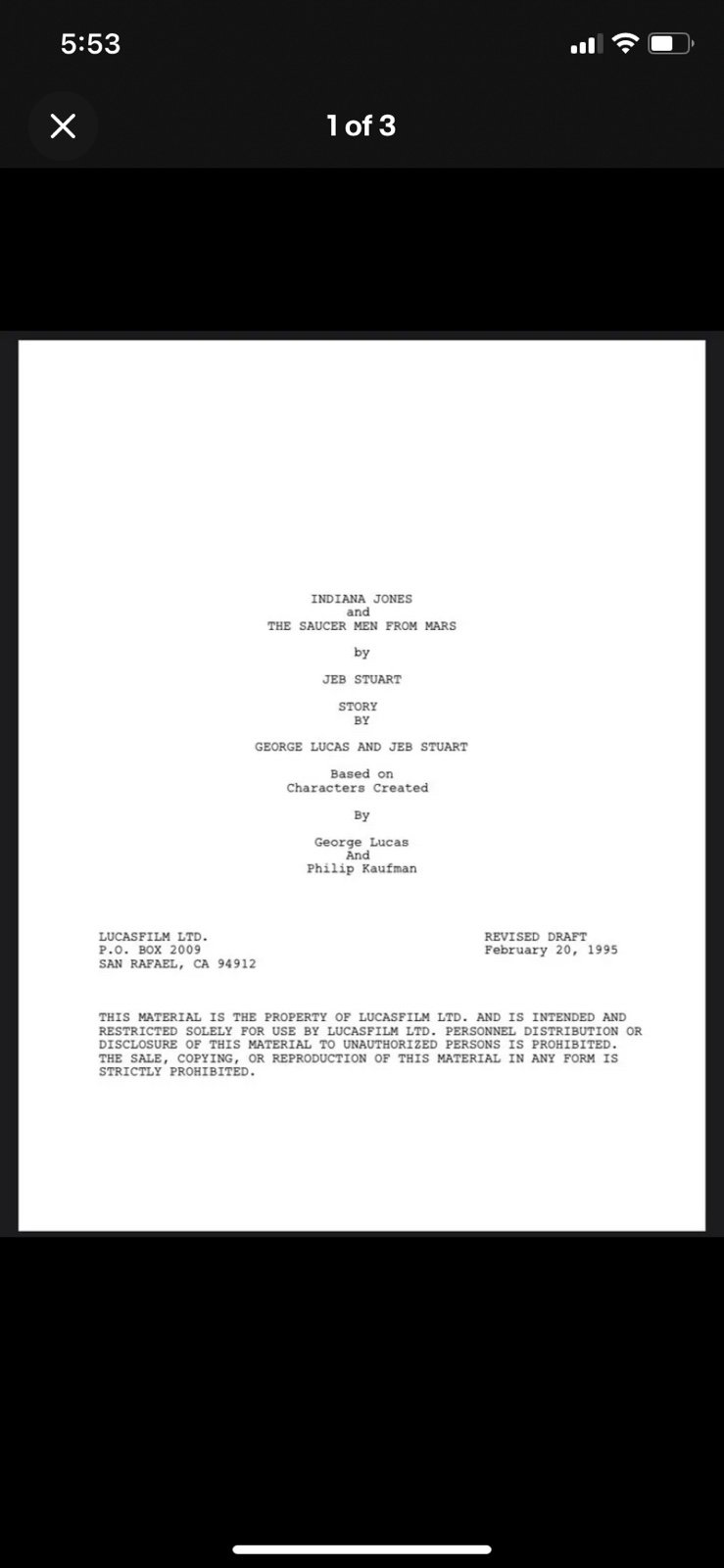 Indiana Jones and the Saucer Men from Mars Unproduced screenplay