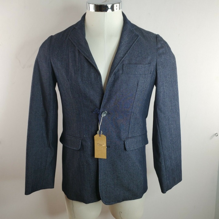 Corelate Men's Blue Denim Jacket Blazer Two Button Lapel Collar Size 50/US L