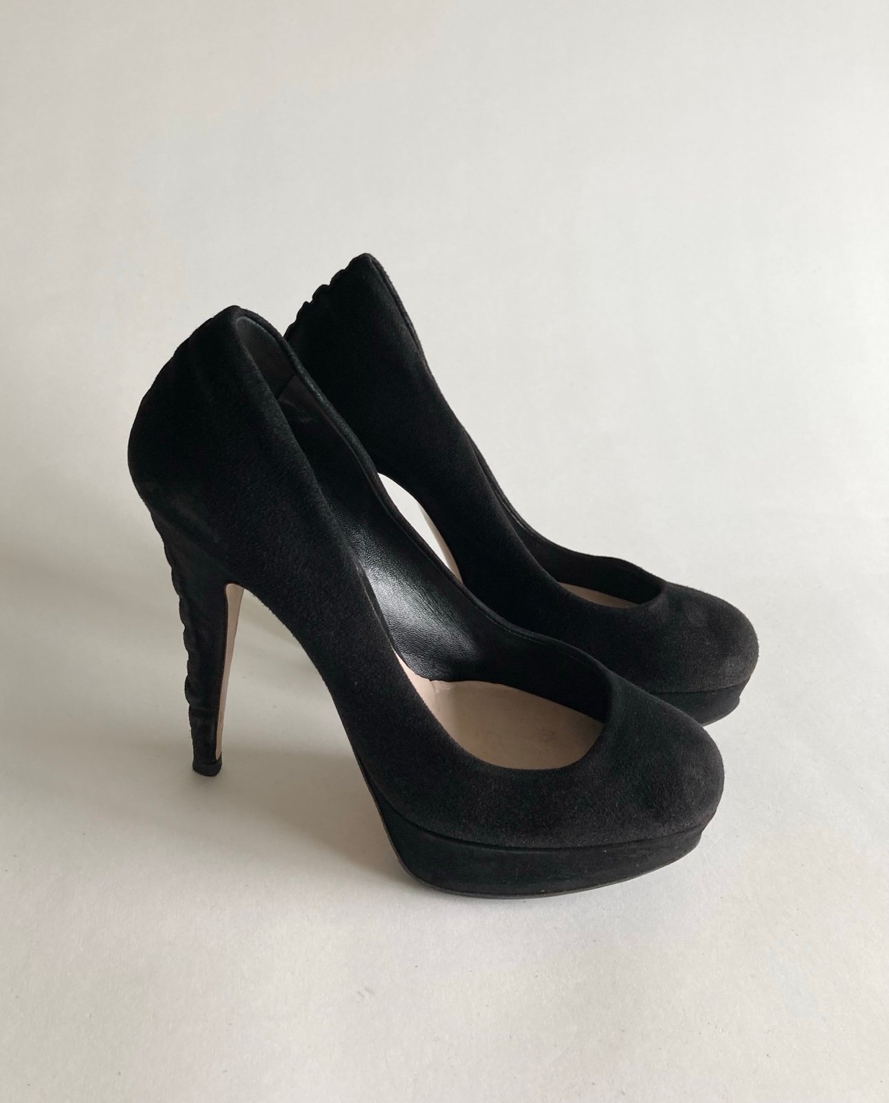Miu Miu Black Suede Genuine Leather Platform Heels size EUR 37.5, US 7.
