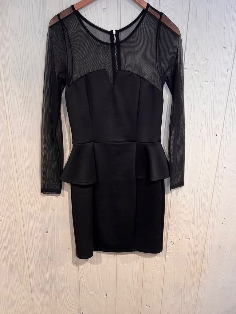 Women's Arden B Black Long Sleeve Sheer Mesh Dress Size L