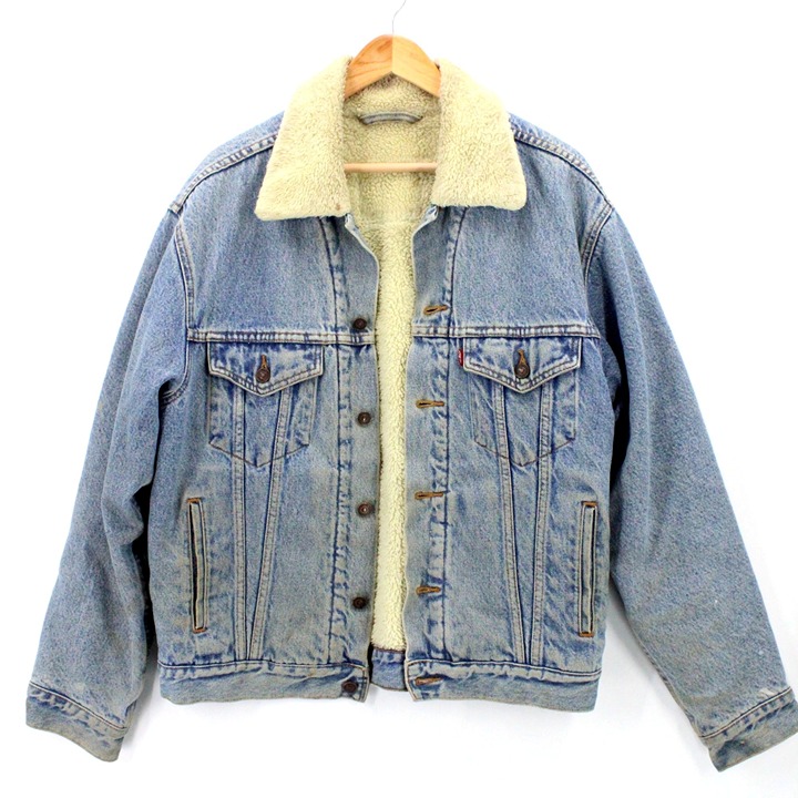 Vintage Levi's Denim Jacket Mens Blue Light Washed Sherpa Lined Size Large L