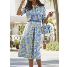 ASHRO SILKY BROCADE SLEEVELESS EASTER DRESS WITH BOLERO JACKET SPRING SUIT 16W