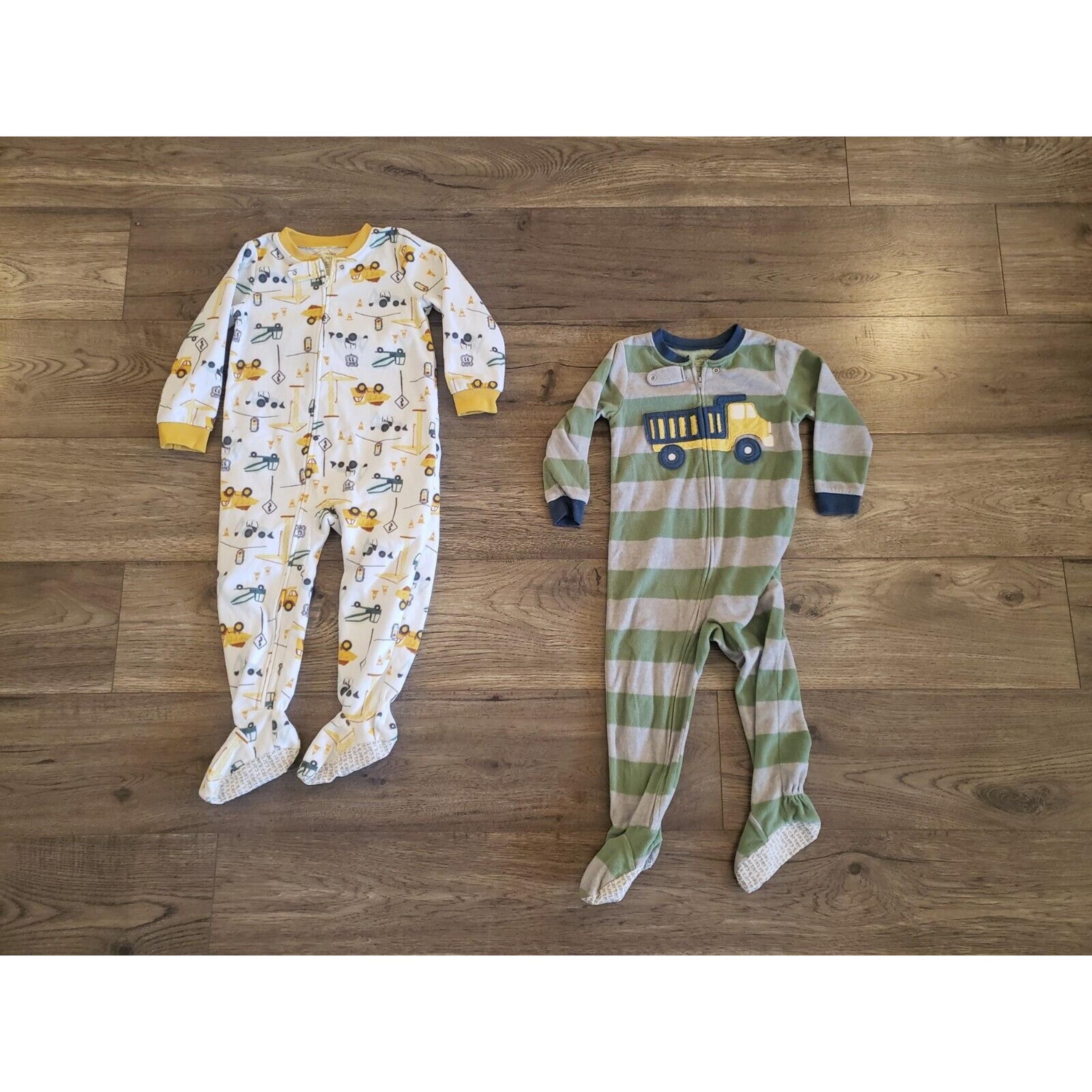 Boys Footed Pajamas Fleece Zip Up Long Sleeve 3T Lot of 2 Construction Trucks