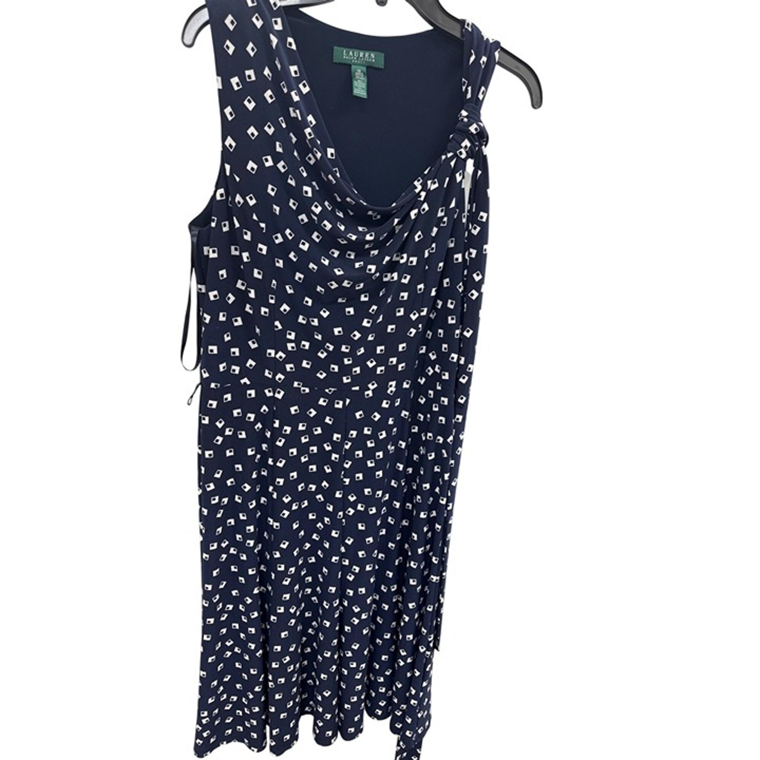 Lauren Ralph Lauren Womens Navy & White Geometric Print Sleeveless Dress Size 10