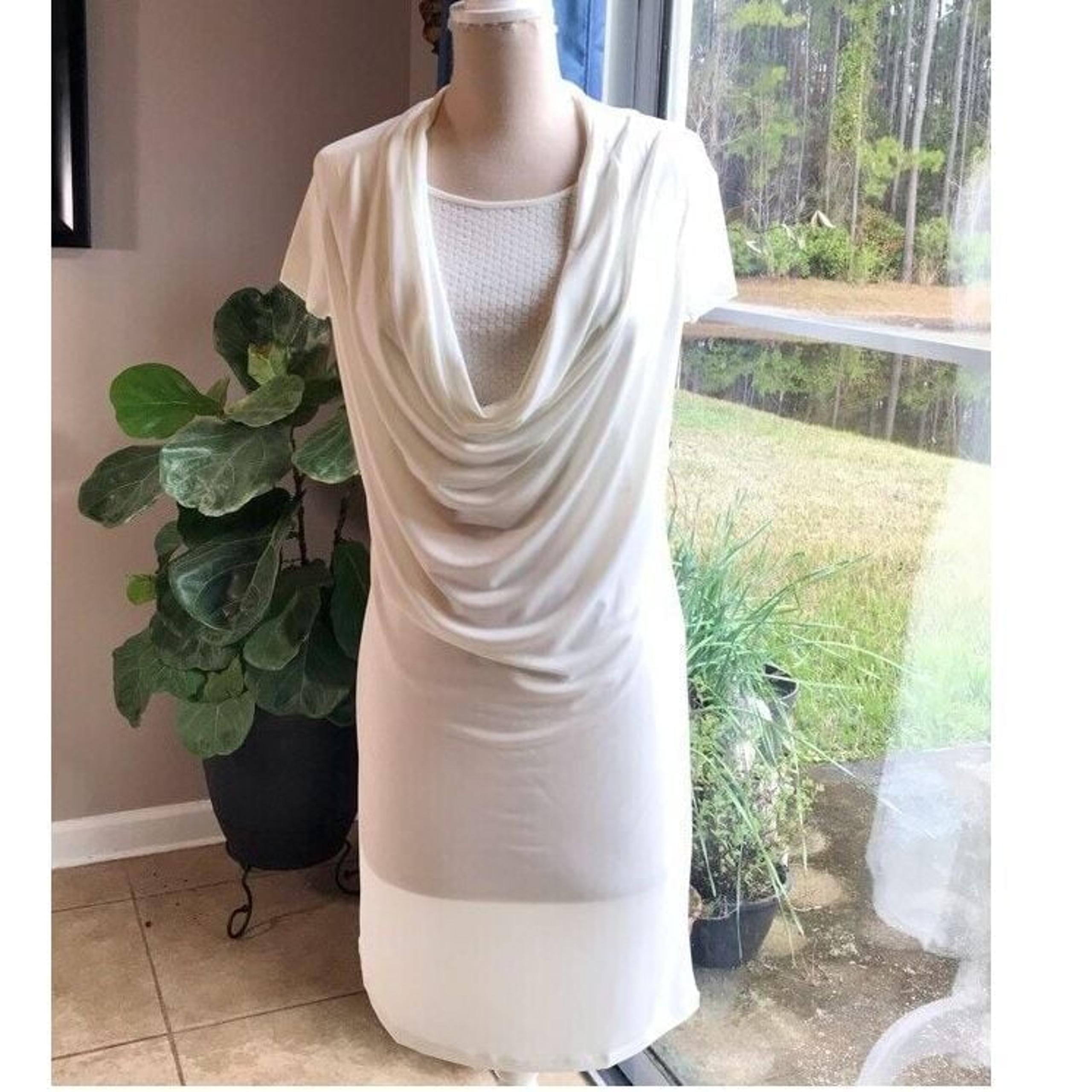 Isabella Rodriguez Dress Sheath Cowl Neck Draped Party Ivory White 6 New