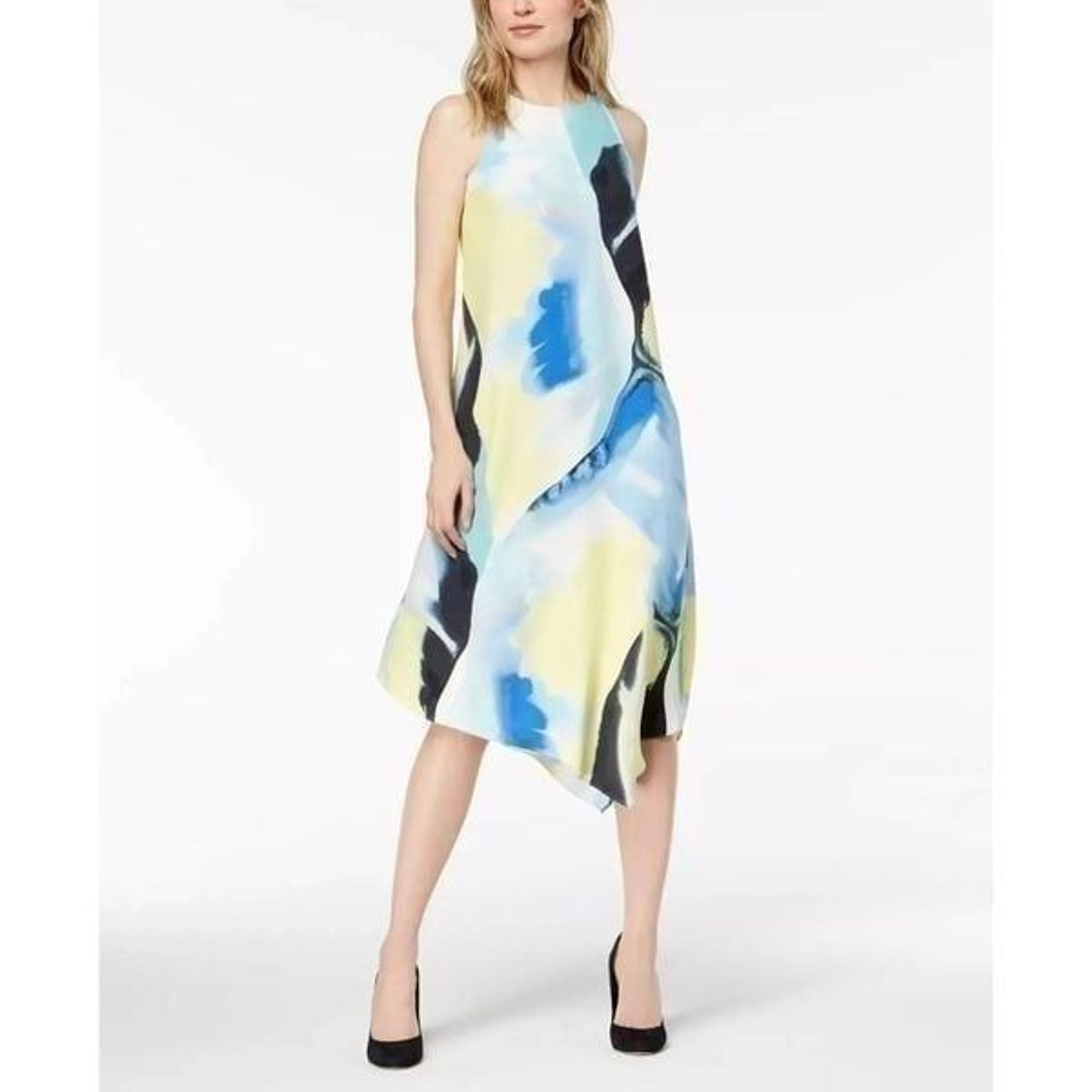Alfani Petites Asymmetric Hemline Sleeveless Swing Dress, Painted Vision 2P