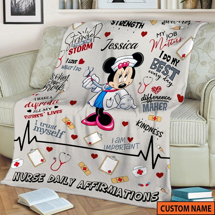 Custom Name Minnie Mouse Nurse Life Blanket