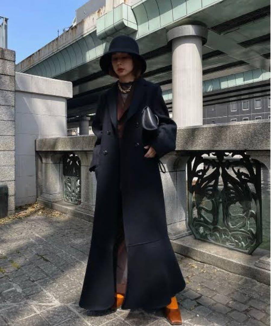 DOUBLE BREASTED MERMAID COAT Black S Size