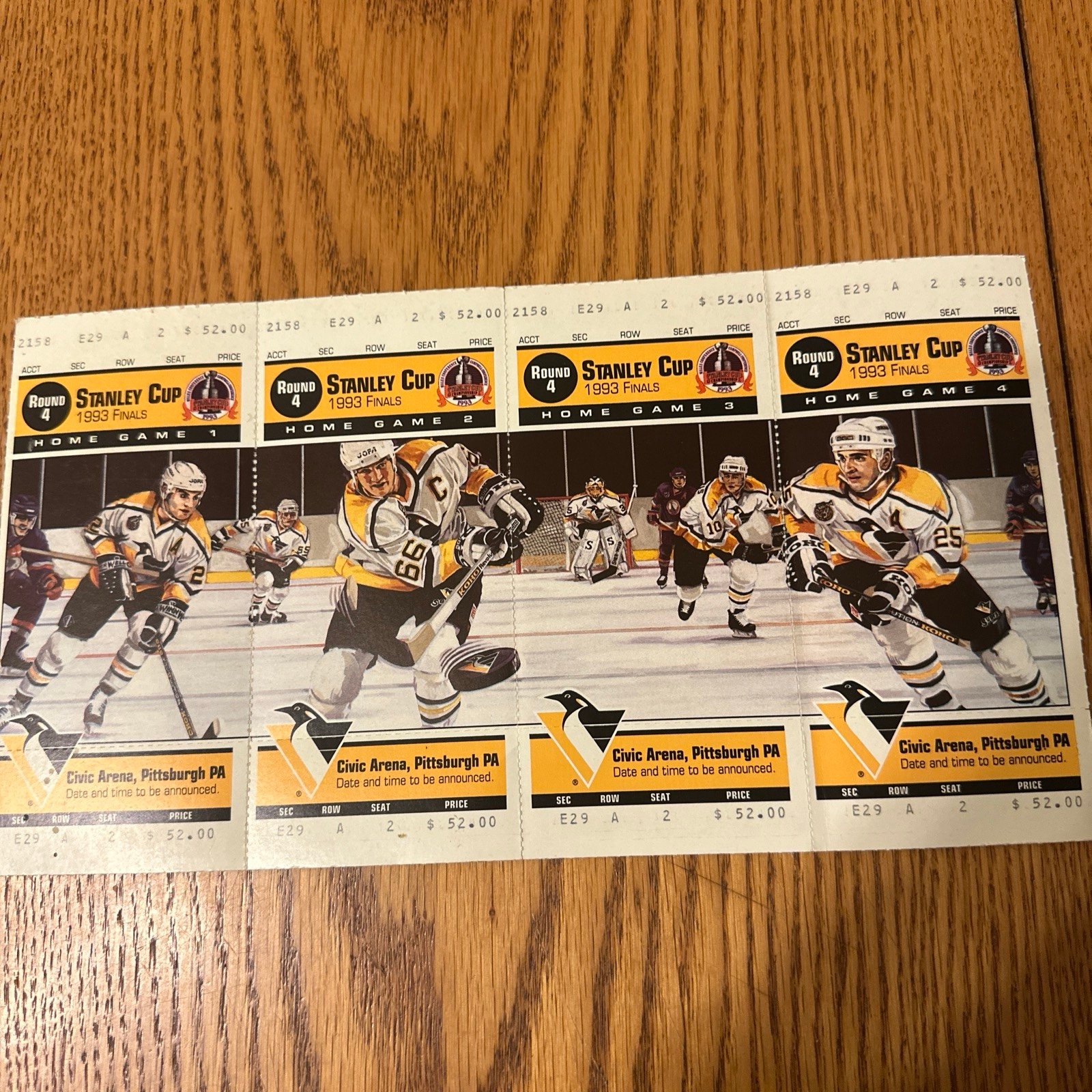 PITTSBURGH PENGUINS Uncut Ticket Panel 1993 Stanley Cup Finals Lemieux