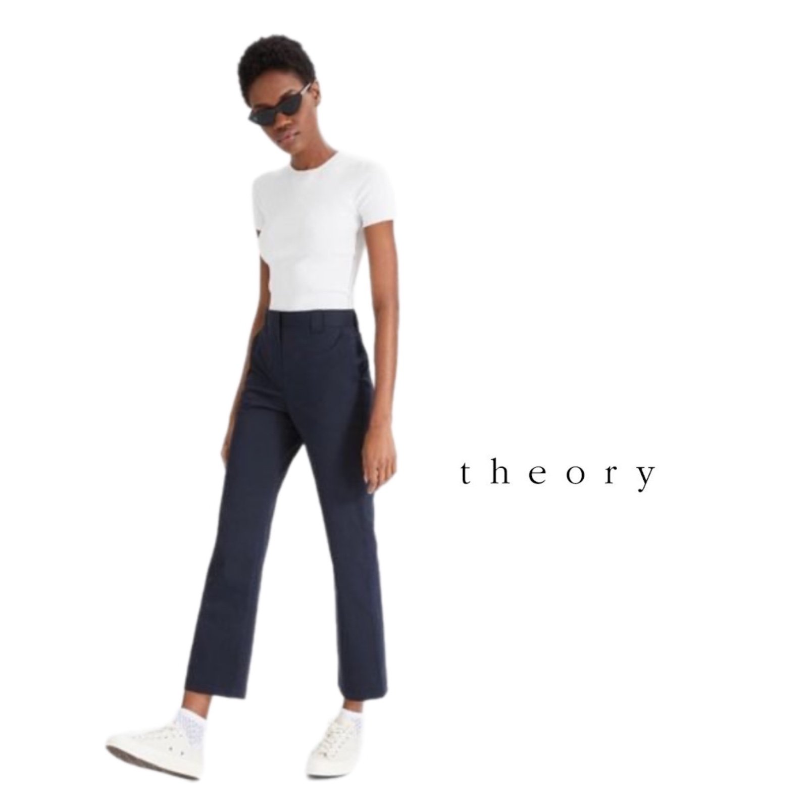 Theory IWG Tinley Twill Boy Cropped Straight Leg Pants in Navy